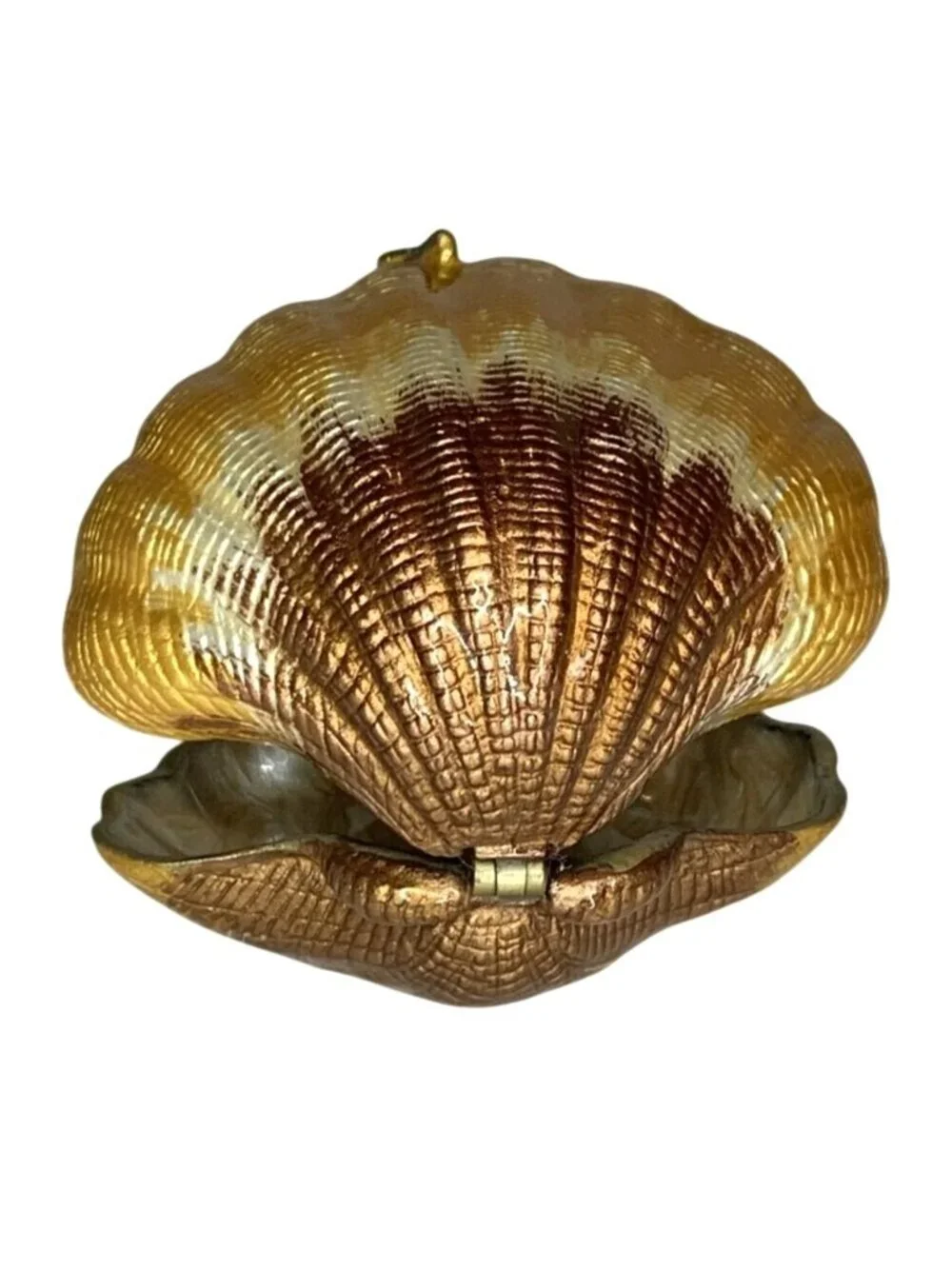 Decorative Clam Seashell Trinket Box w/ Jeweled Rhinestone-Accented Oval Frame